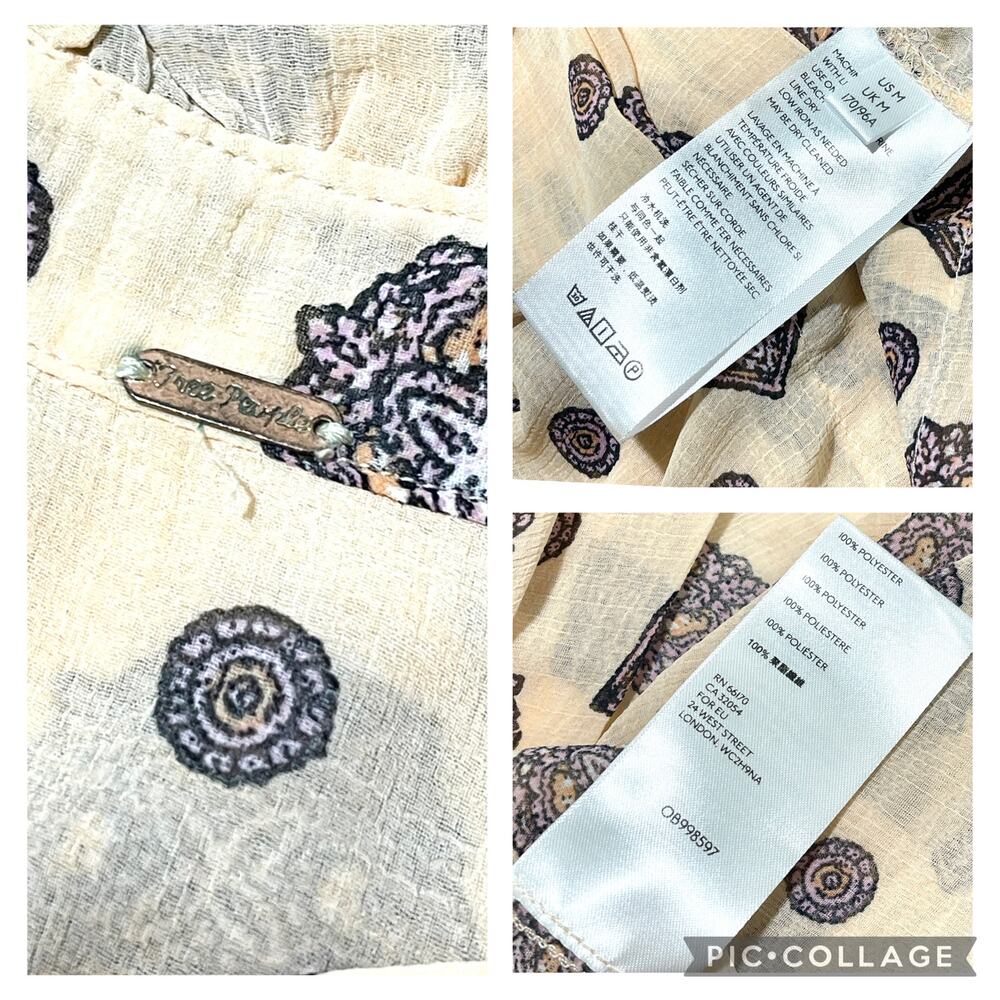 Free People Turn Turn Tea Combo Mini Dress Semi Sheer Balloon Sleeve SZ M - Picture 10 of 11